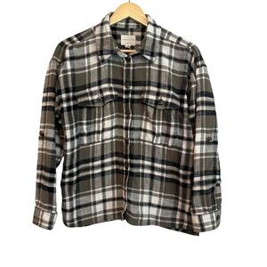 American Eagle Women's Small Green OVERSIZED FIT Boxy Cotton Knit Button Flannel